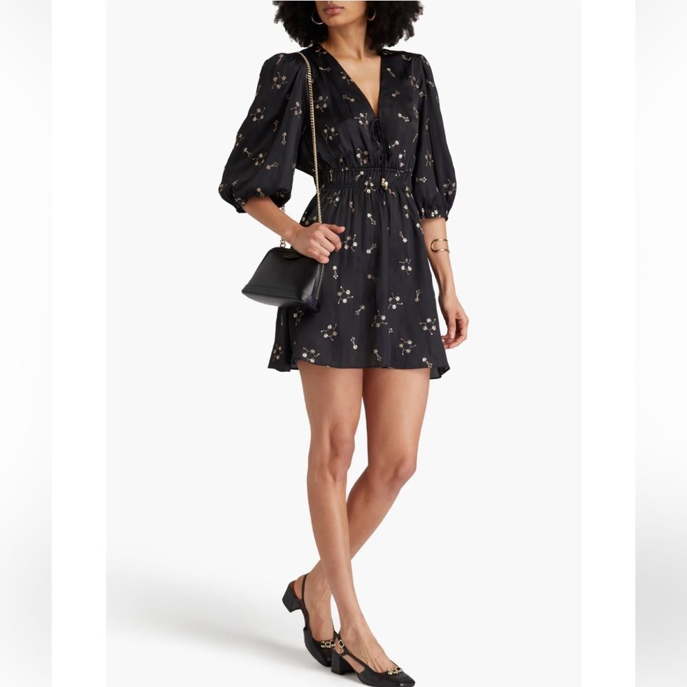 MAJE Black Satin Sequin-embellished satin mini dress size 40 (large) - Picture 2 of 12